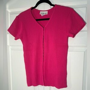 David Benjamin Vintage Pink Ribbed Short Sleeve Top